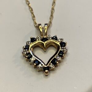 10kt Gold Sapphire & Diamond Heart Pendant Necklace. Marked and Tested. 🩷
